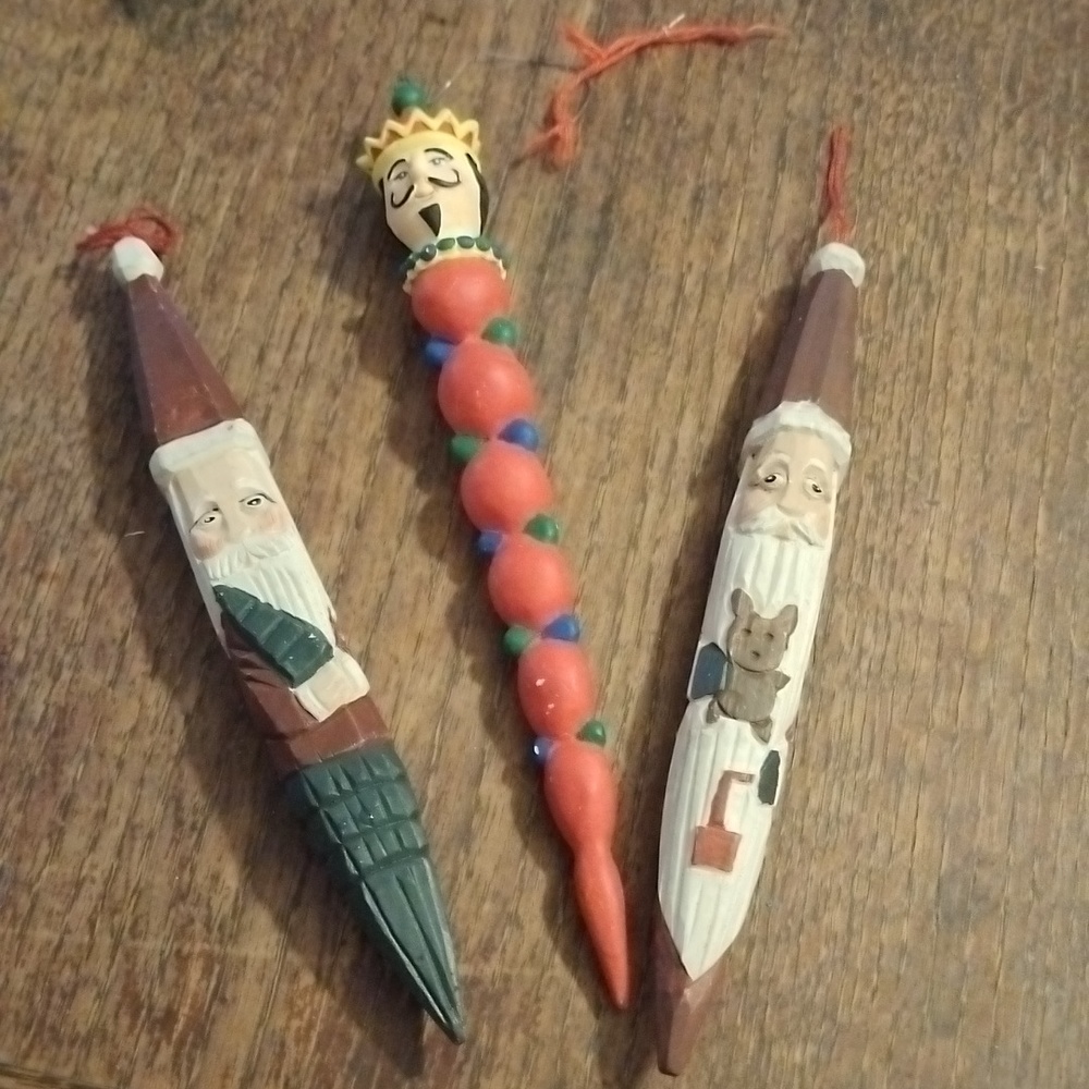 3 wooden icicle ornaments